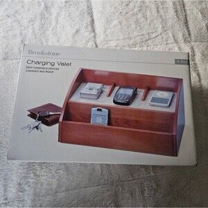 NWT Brookstone Charging Valet Cherry Wood.